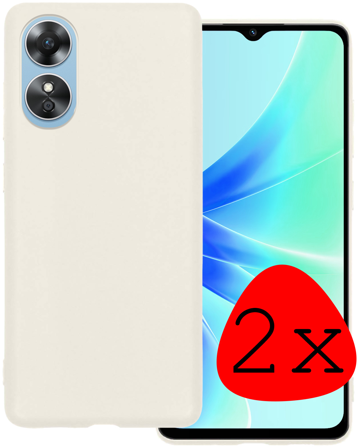 BASEY. Hoes Geschikt voor OPPO A17 Hoesje Siliconen Back Cover Case Met 2x Screenprotector - Hoesje Geschikt voor OPPO A17 Hoes Cover Hoesje - Wit
