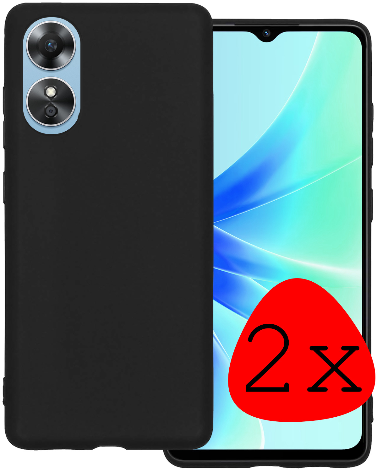 BASEY. Hoes Geschikt voor OPPO A17 Hoesje Siliconen Back Cover Case Met 2x Screenprotector - Hoesje Geschikt voor OPPO A17 Hoes Cover Hoesje - Zwart