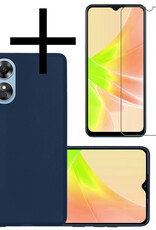 NoXx Hoes Geschikt voor OPPO A17 Hoesje Cover Siliconen Back Case Hoes Met Screenprotector - Donkerblauw