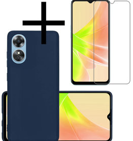 NoXx NoXx OPPO A17 Hoesje Siliconen Met Screenprotector - Donkerblauw