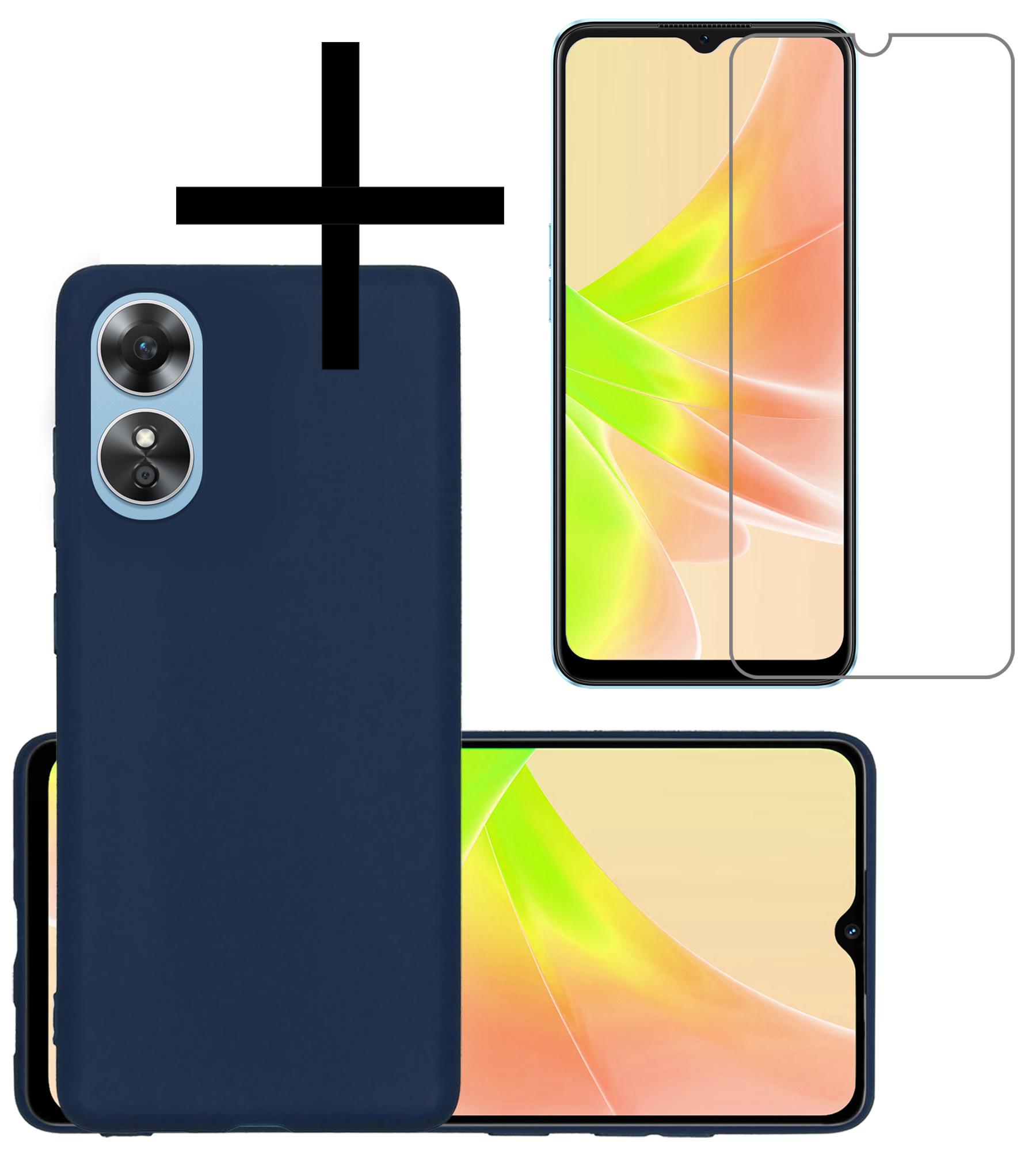 NoXx Hoes Geschikt voor OPPO A17 Hoesje Cover Siliconen Back Case Hoes Met Screenprotector - Donkerblauw