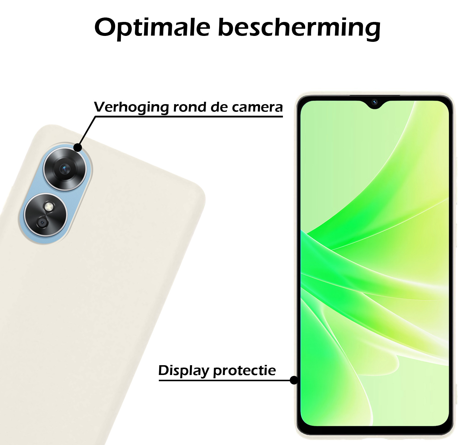 Nomfy Hoesje Geschikt voor OPPO A17 Hoesje Siliconen Cover Case Met Screenprotector - Hoes Geschikt voor OPPO A17 Hoes Back Case - Wit