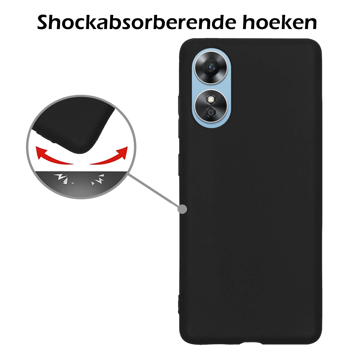 Nomfy OPPO A17 Hoesje Siliconen Case Back Cover Met Screenprotector - OPPO A17 Hoes Cover Silicone - Zwart