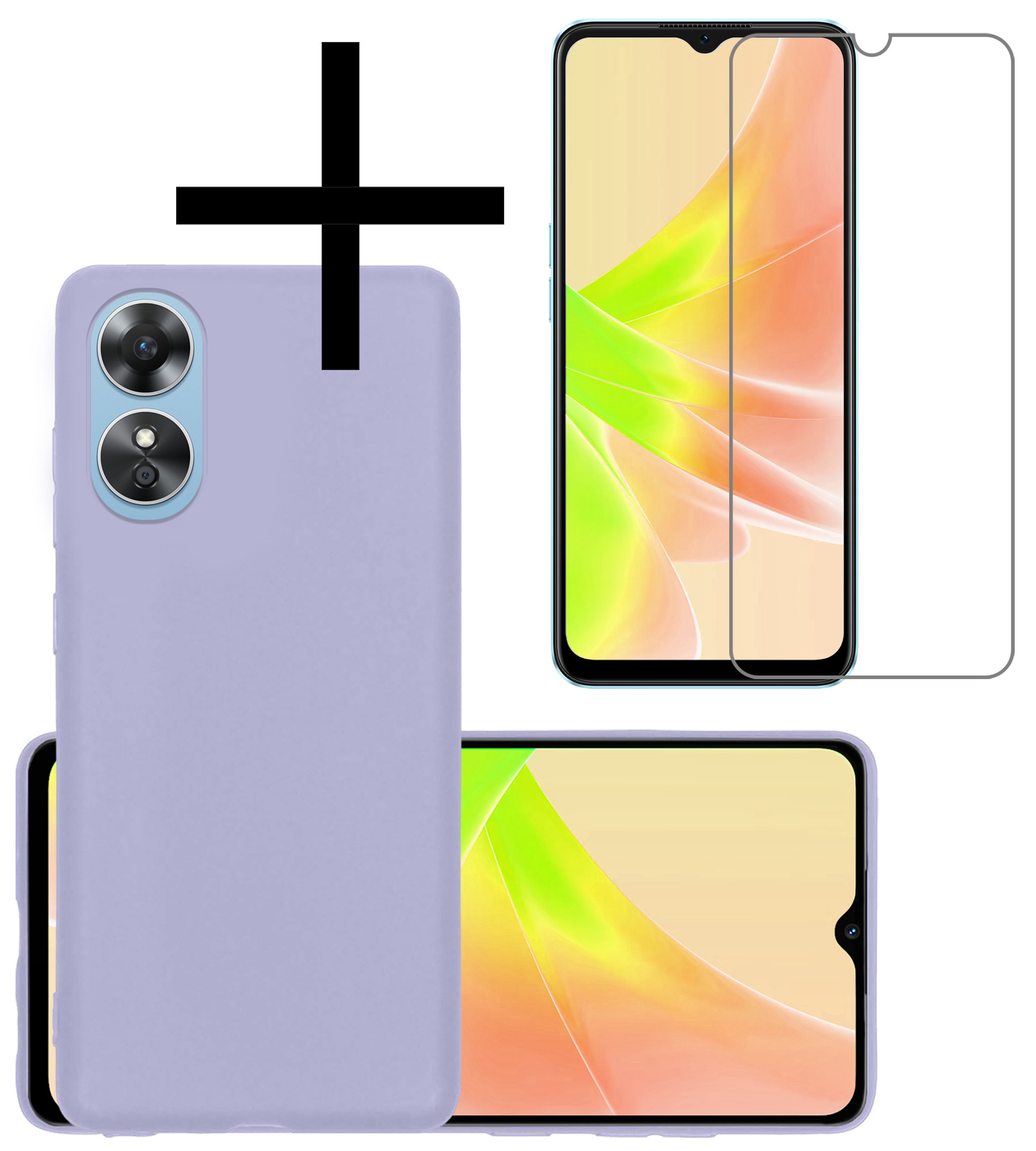 NoXx Hoes Geschikt voor OPPO A17 Hoesje Cover Siliconen Back Case Hoes Met Screenprotector - Lila