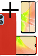 NoXx Hoes Geschikt voor OPPO A17 Hoesje Cover Siliconen Back Case Hoes Met Screenprotector - Rood
