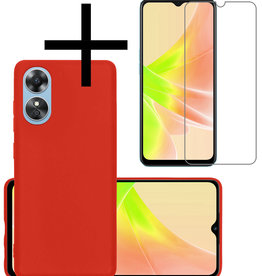 NoXx NoXx OPPO A17 Hoesje Siliconen Met Screenprotector - Rood