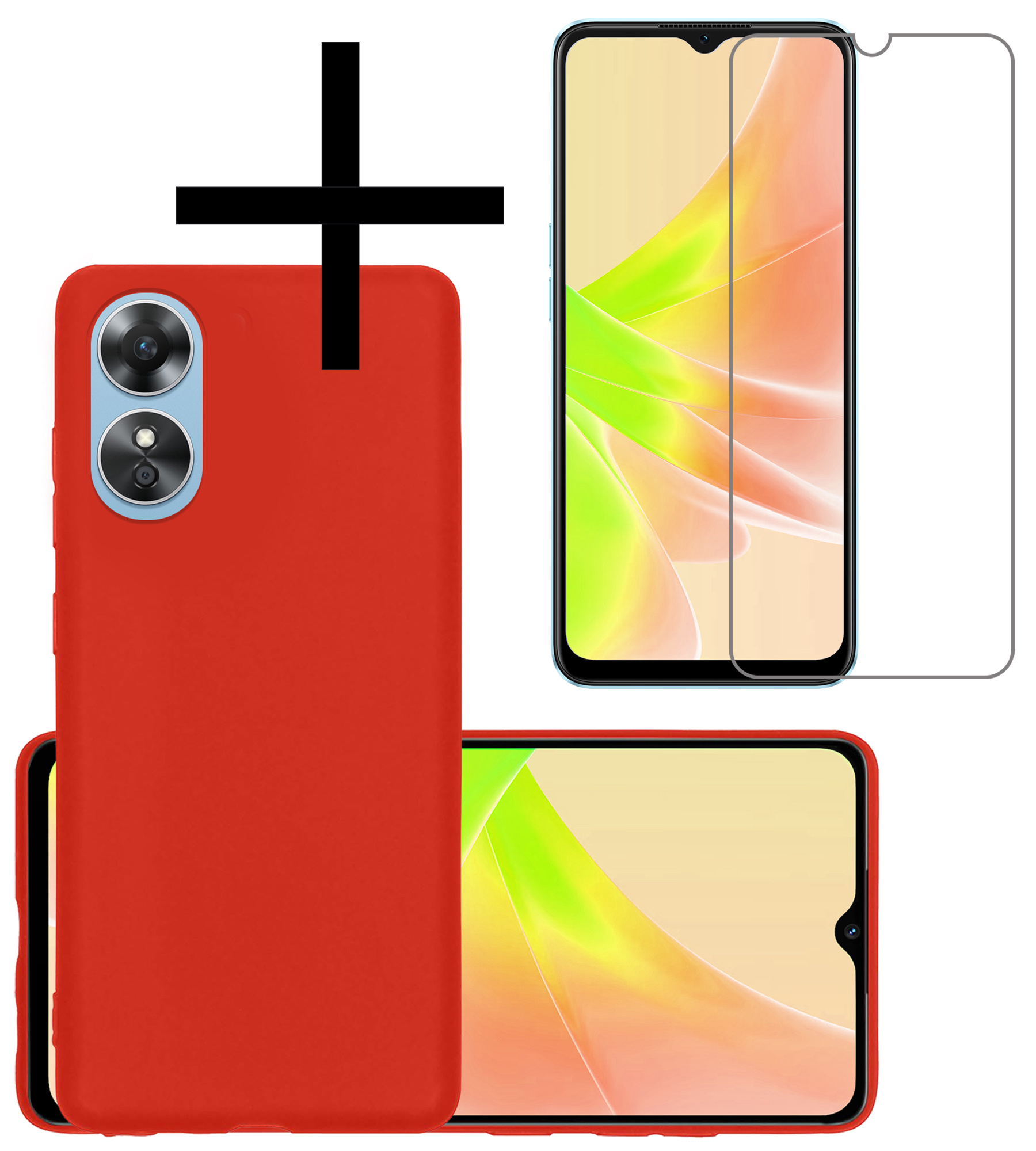 NoXx Hoes Geschikt voor OPPO A17 Hoesje Cover Siliconen Back Case Hoes Met Screenprotector - Rood