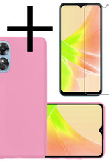 NoXx Hoes Geschikt voor OPPO A17 Hoesje Cover Siliconen Back Case Hoes Met Screenprotector - Lichtroze
