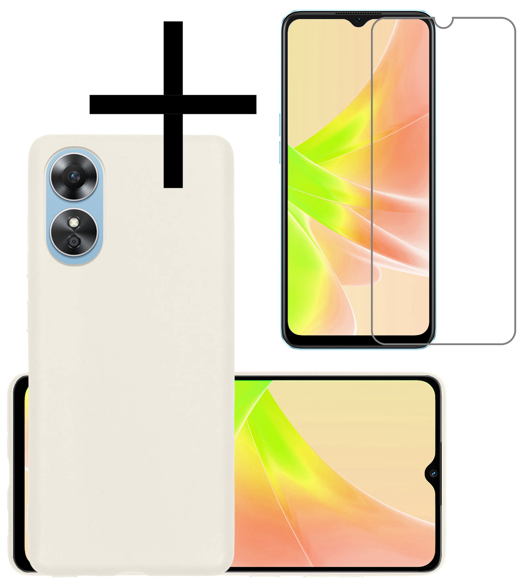 NoXx Hoes Geschikt voor OPPO A17 Hoesje Cover Siliconen Back Case Hoes Met Screenprotector - Wit