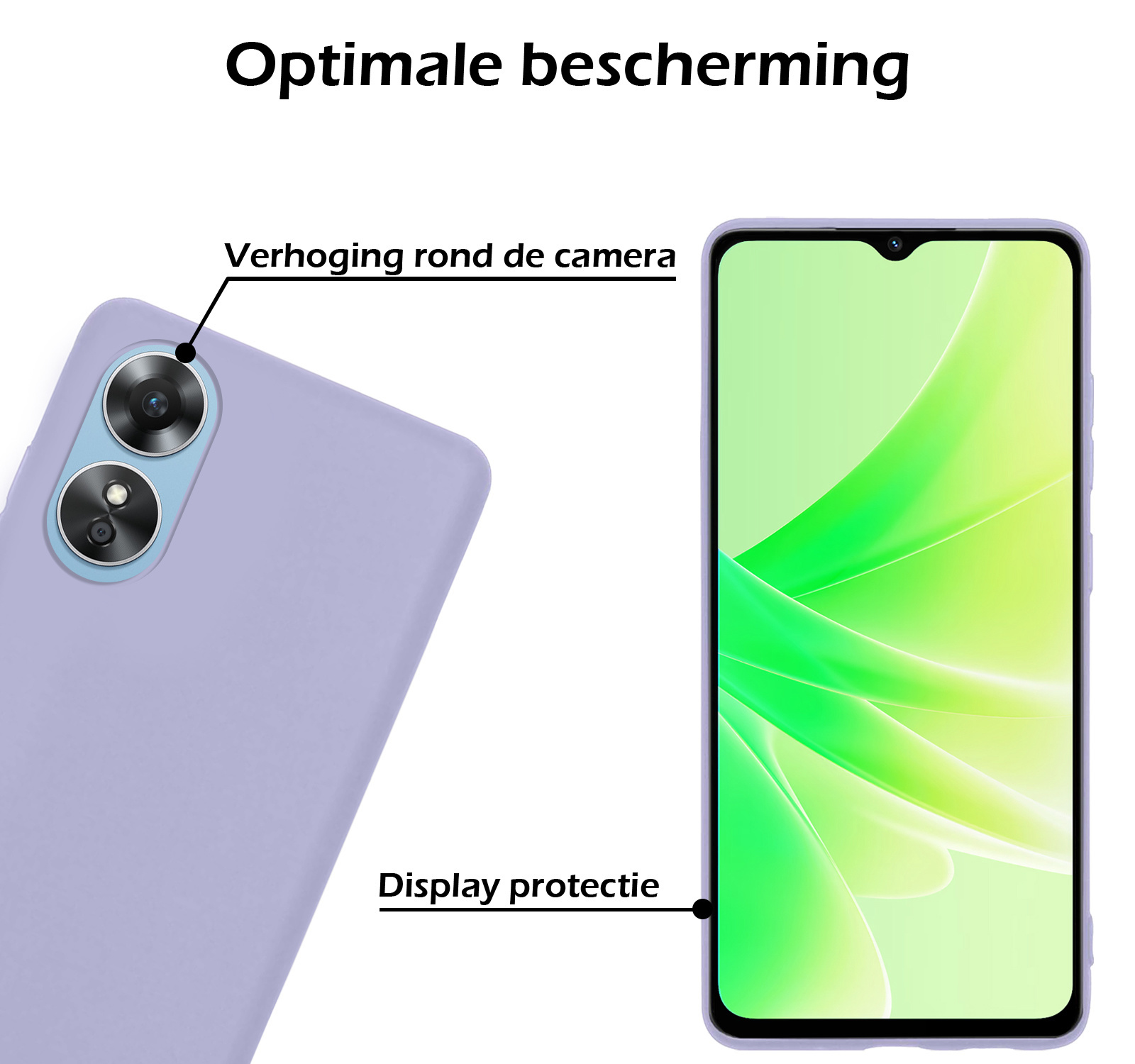 Nomfy Hoesje Geschikt voor OPPO A17 Hoesje Siliconen Cover Case Met 2x Screenprotector - Hoes Geschikt voor OPPO A17 Hoes Back Case - Lila