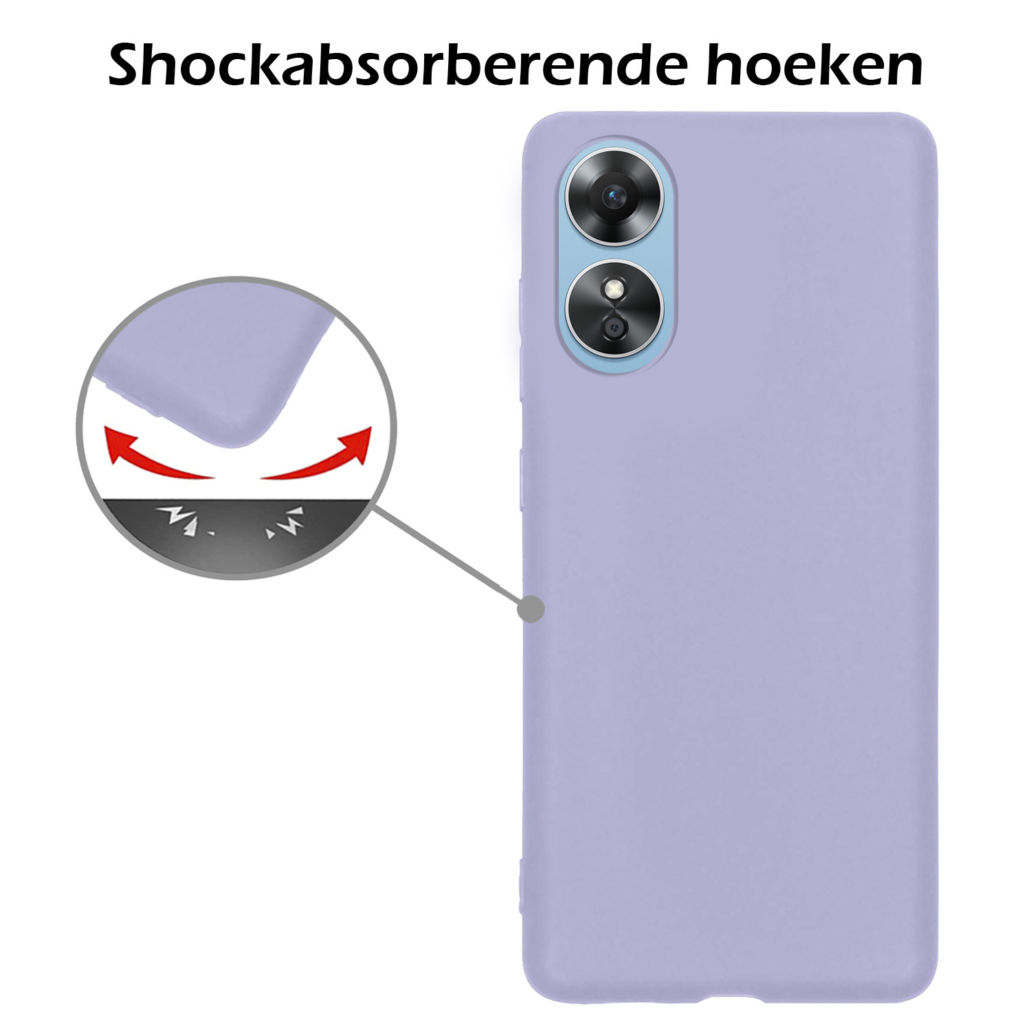 Nomfy Hoesje Geschikt voor OPPO A17 Hoesje Siliconen Cover Case Met 2x Screenprotector - Hoes Geschikt voor OPPO A17 Hoes Back Case - Lila