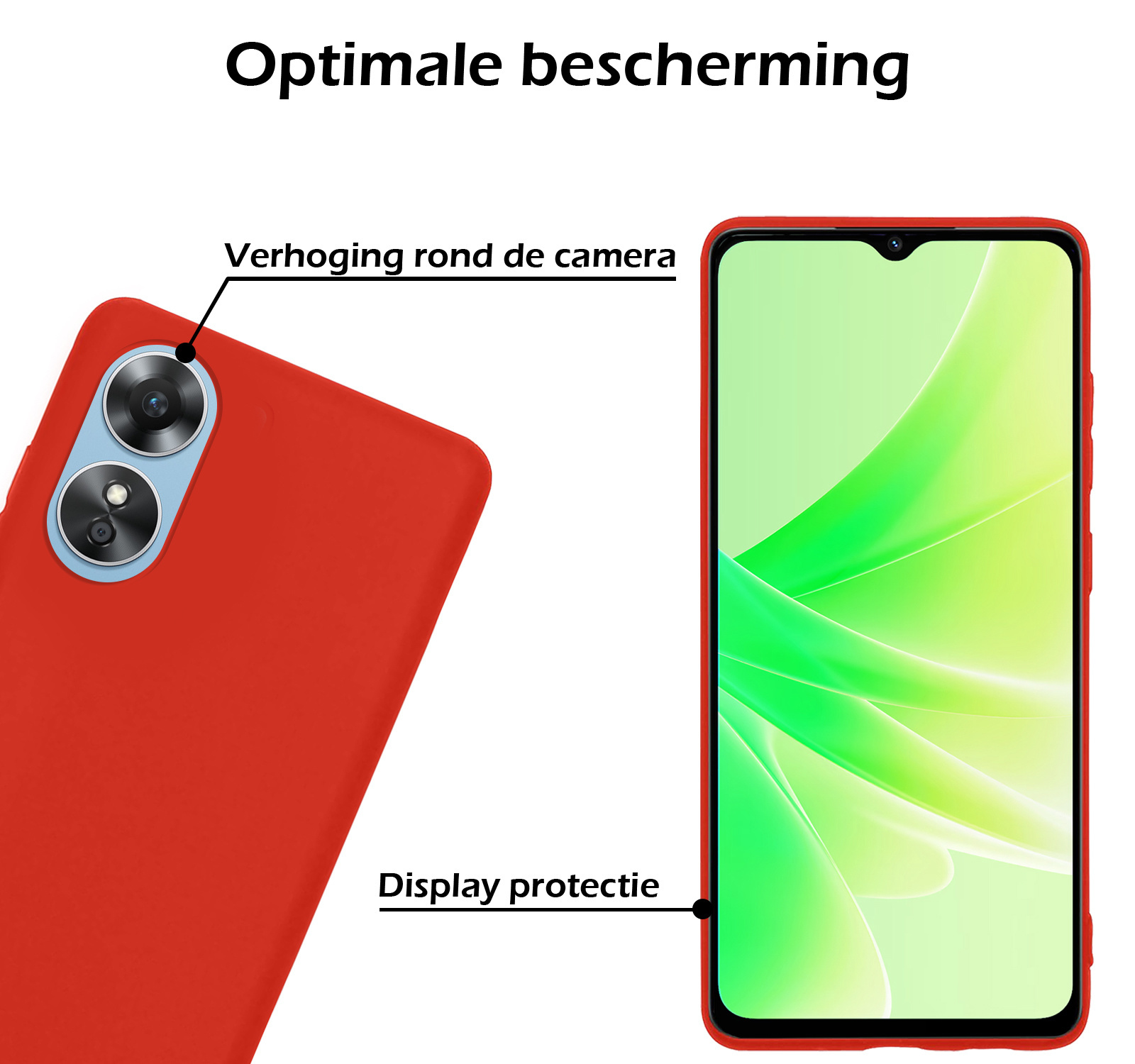 Nomfy Hoesje Geschikt voor OPPO A17 Hoesje Siliconen Cover Case Met 2x Screenprotector - Hoes Geschikt voor OPPO A17 Hoes Back Case - Rood