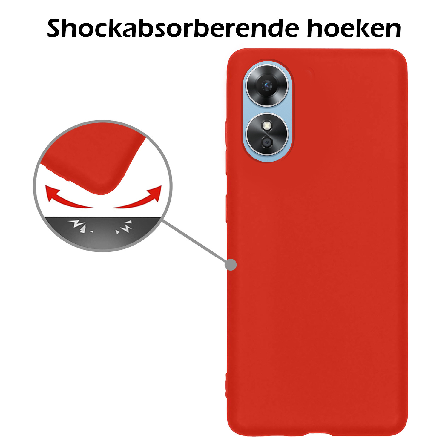 Nomfy Hoesje Geschikt voor OPPO A17 Hoesje Siliconen Cover Case Met 2x Screenprotector - Hoes Geschikt voor OPPO A17 Hoes Back Case - Rood