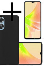 NoXx Hoes Geschikt voor OPPO A17 Hoesje Cover Siliconen Back Case Hoes Met Screenprotector - Zwart