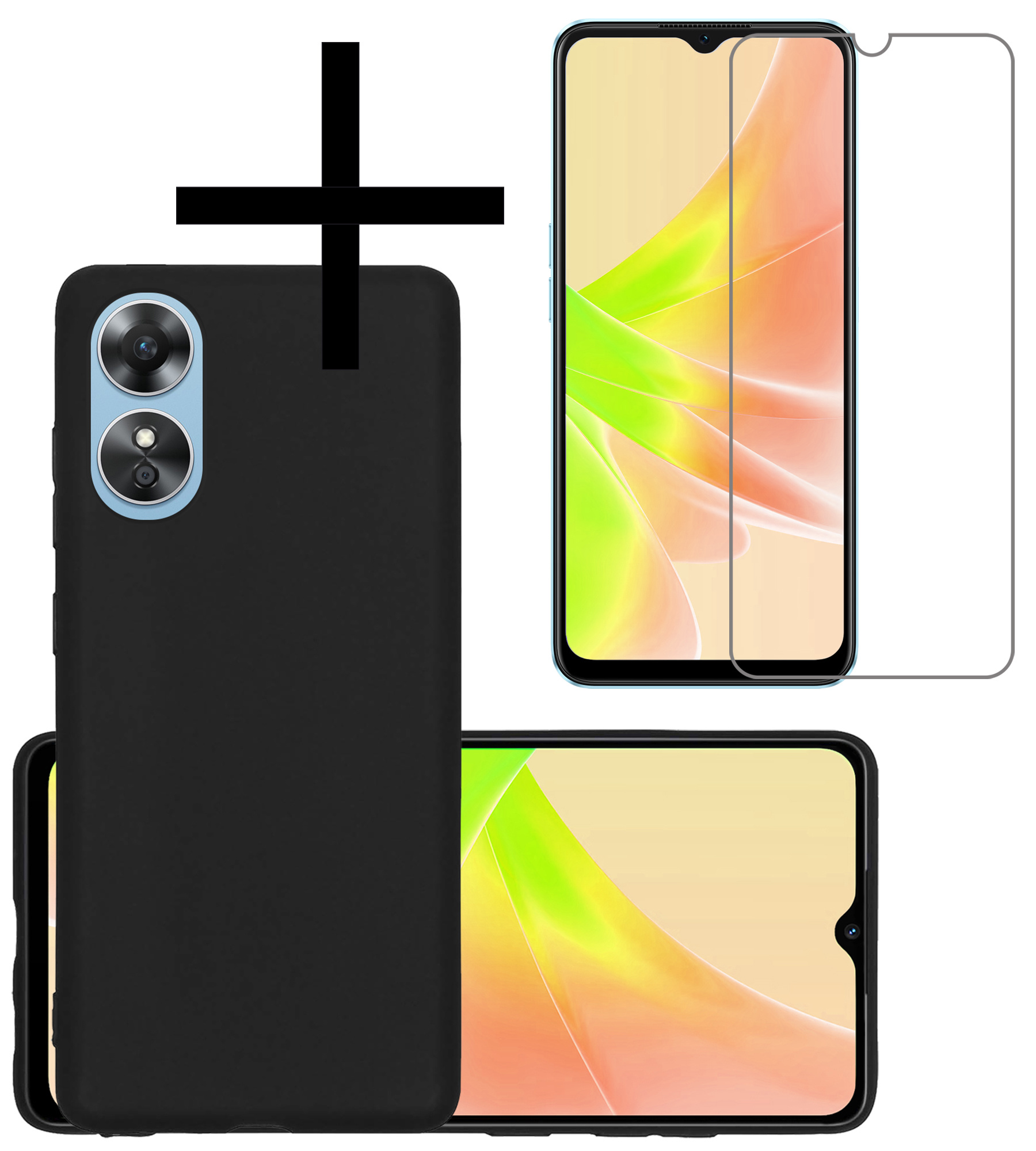 NoXx Hoes Geschikt voor OPPO A17 Hoesje Cover Siliconen Back Case Hoes Met Screenprotector - Zwart