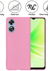 Nomfy Hoesje Geschikt voor OPPO A17 Hoesje Siliconen Cover Case Met 2x Screenprotector - Hoes Geschikt voor OPPO A17 Hoes Back Case - Lichtroze