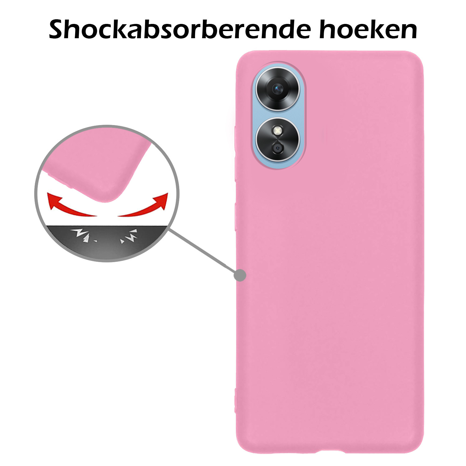 Nomfy Hoesje Geschikt voor OPPO A17 Hoesje Siliconen Cover Case Met 2x Screenprotector - Hoes Geschikt voor OPPO A17 Hoes Back Case - Lichtroze