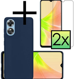 NoXx NoXx OPPO A17 Hoesje Siliconen Met 2x Screenprotector - Donkerblauw