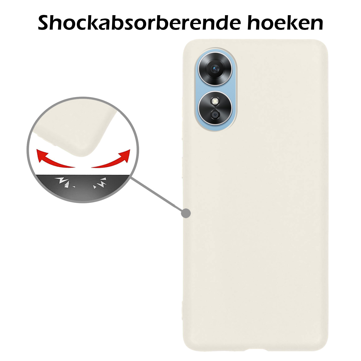 Nomfy Hoesje Geschikt voor OPPO A17 Hoesje Siliconen Cover Case Met 2x Screenprotector - Hoes Geschikt voor OPPO A17 Hoes Back Case - Wit
