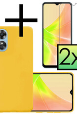 NoXx Hoes Geschikt voor OPPO A17 Hoesje Cover Siliconen Back Case Hoes Met 2x Screenprotector - Geel