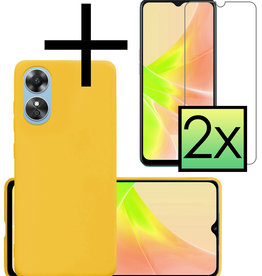 NoXx NoXx OPPO A17 Hoesje Siliconen Met 2x Screenprotector - Geel