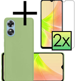 NoXx NoXx OPPO A17 Hoesje Siliconen Met 2x Screenprotector - Groen