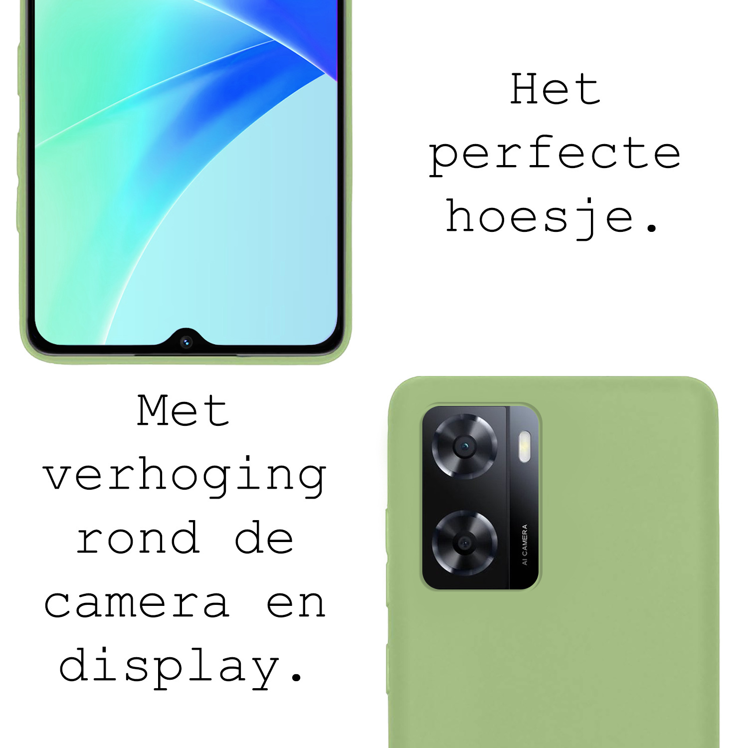 BASEY. Hoes Geschikt voor OPPO A57 Hoesje Siliconen Back Cover Case Met Screenprotector - Hoesje Geschikt voor OPPO A57 Hoes Cover Hoesje - Groen