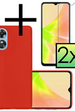 NoXx Hoes Geschikt voor OPPO A17 Hoesje Cover Siliconen Back Case Hoes Met 2x Screenprotector - Rood