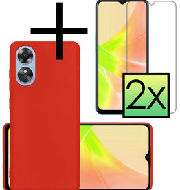 NoXx NoXx OPPO A17 Hoesje Siliconen Met 2x Screenprotector - Rood