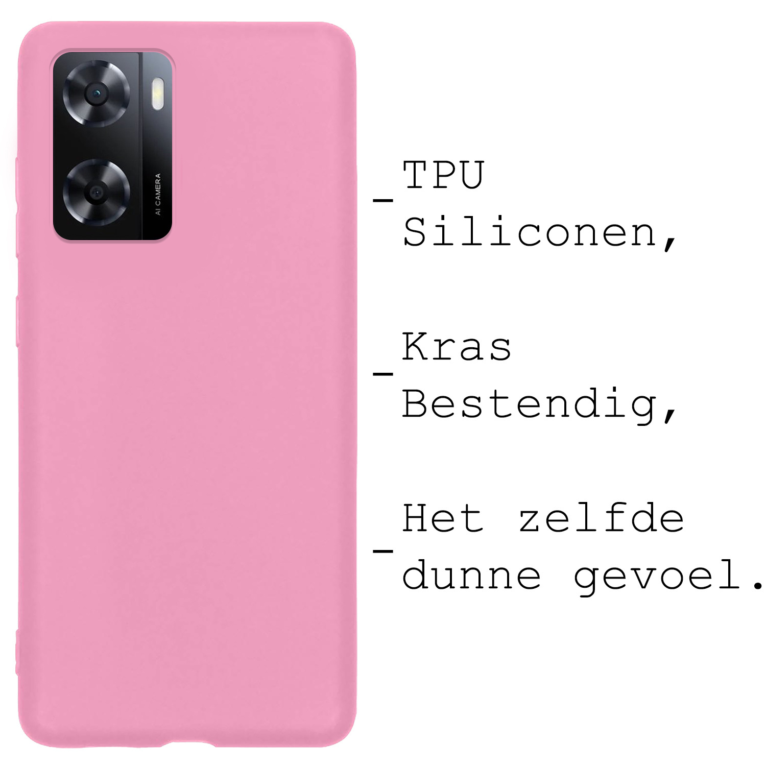 BASEY. Hoes Geschikt voor OPPO A57 Hoesje Siliconen Back Cover Case Met Screenprotector - Hoesje Geschikt voor OPPO A57 Hoes Cover Hoesje - Lichtroze