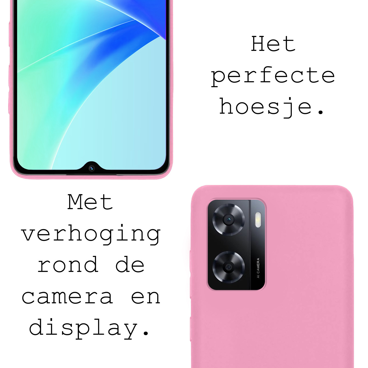 BASEY. Hoes Geschikt voor OPPO A57 Hoesje Siliconen Back Cover Case Met Screenprotector - Hoesje Geschikt voor OPPO A57 Hoes Cover Hoesje - Lichtroze