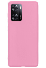 BASEY. Hoes Geschikt voor OPPO A57 Hoesje Siliconen Back Cover Case Met Screenprotector - Hoesje Geschikt voor OPPO A57 Hoes Cover Hoesje - Lichtroze