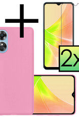 NoXx Hoes Geschikt voor OPPO A17 Hoesje Cover Siliconen Back Case Hoes Met 2x Screenprotector - Lichtroze