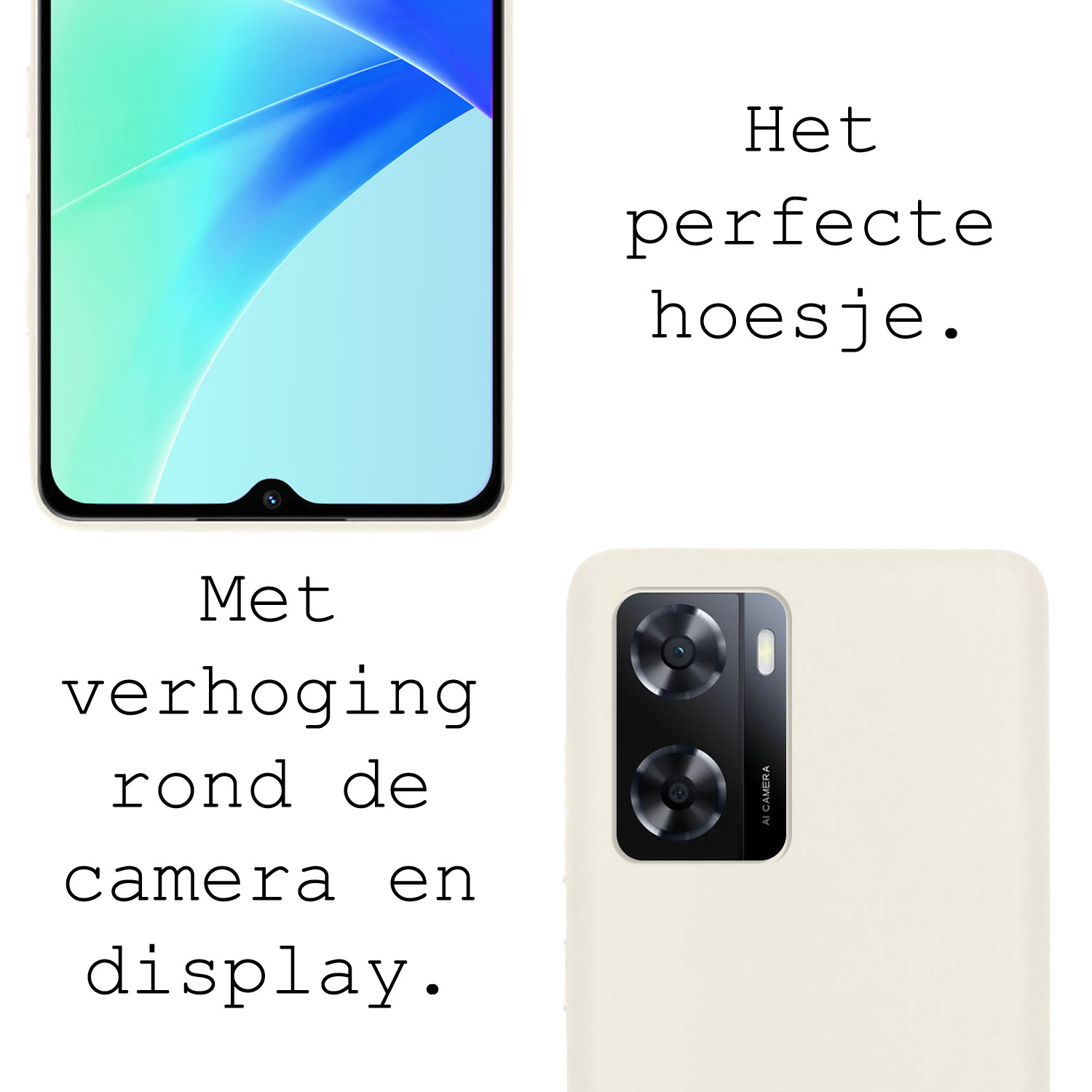 BASEY. Hoes Geschikt voor OPPO A57 Hoesje Siliconen Back Cover Case Met Screenprotector - Hoesje Geschikt voor OPPO A57 Hoes Cover Hoesje - Wit