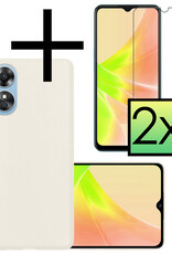 NoXx Hoes Geschikt voor OPPO A17 Hoesje Cover Siliconen Back Case Hoes Met 2x Screenprotector - Wit