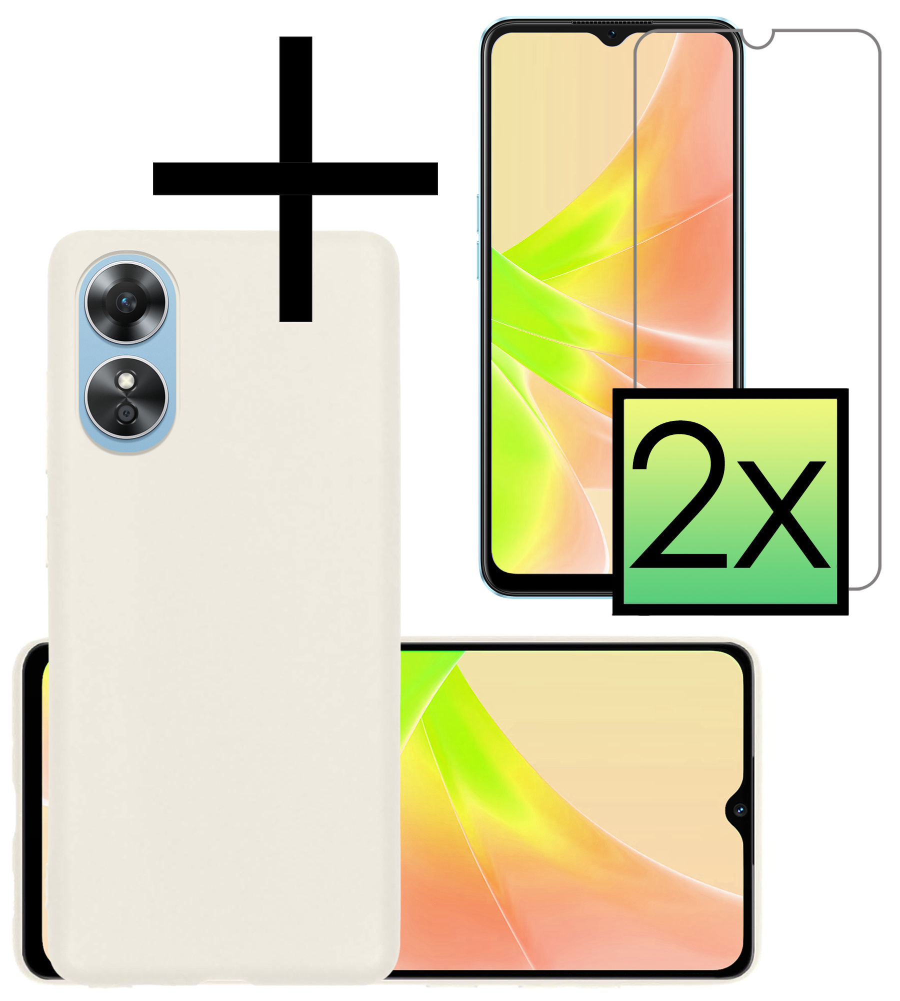 NoXx Hoes Geschikt voor OPPO A17 Hoesje Cover Siliconen Back Case Hoes Met 2x Screenprotector - Wit