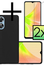 NoXx Hoes Geschikt voor OPPO A17 Hoesje Cover Siliconen Back Case Hoes Met 2x Screenprotector - Zwart