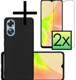 NoXx NoXx OPPO A17 Hoesje Siliconen Met 2x Screenprotector - Zwart