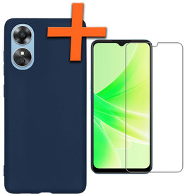 Nomfy Nomfy OPPO A17 Hoesje Siliconen Met Screenprotector - Donkerblauw