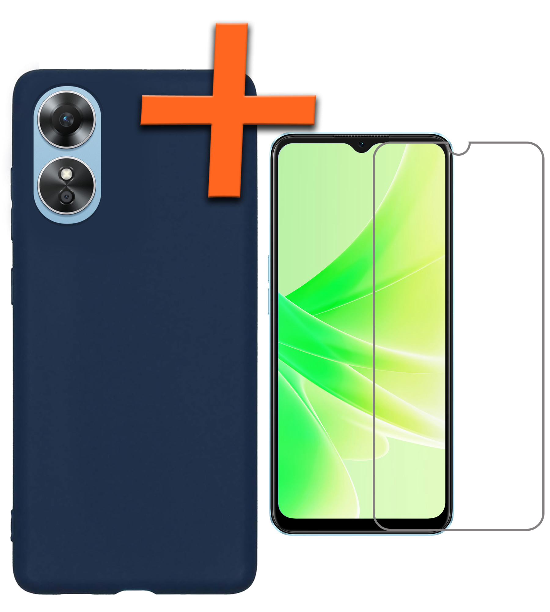 Nomfy Hoesje Geschikt voor OPPO A17 Hoesje Siliconen Cover Case Met Screenprotector - Hoes Geschikt voor OPPO A17 Hoes Back Case - Donkerblauw