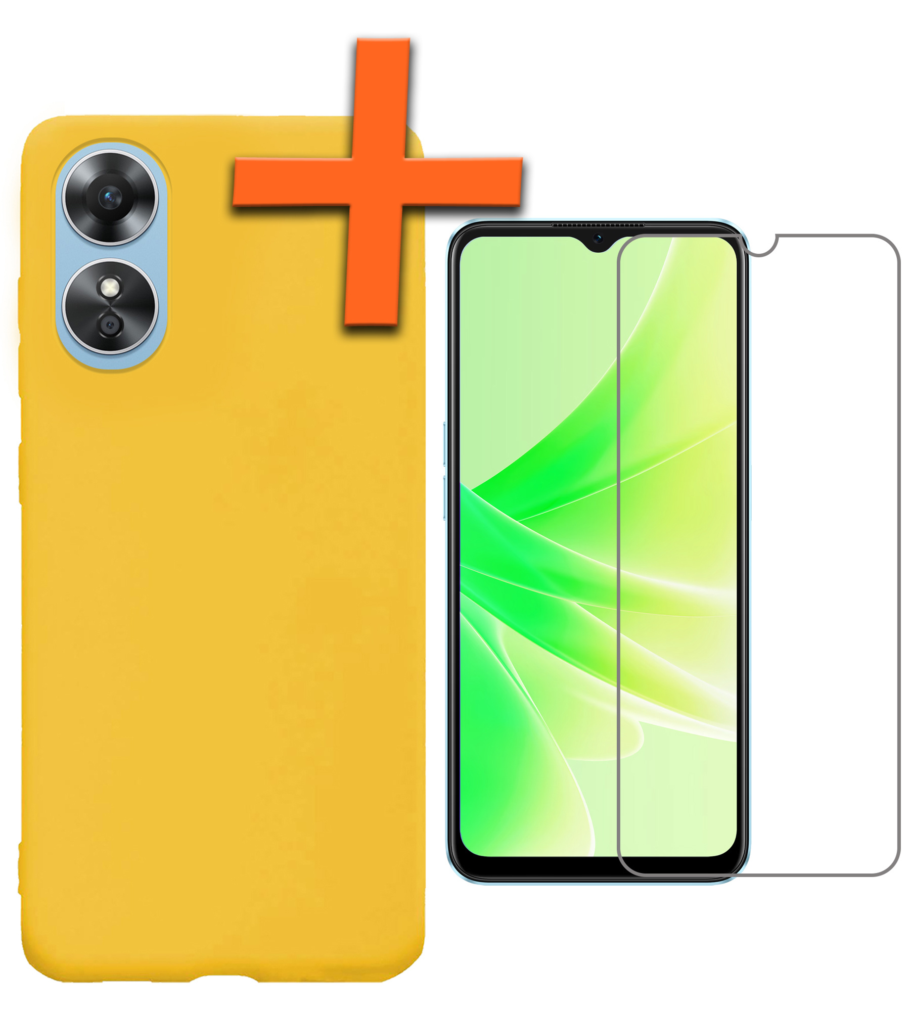 Nomfy Hoesje Geschikt voor OPPO A17 Hoesje Siliconen Cover Case Met Screenprotector - Hoes Geschikt voor OPPO A17 Hoes Back Case - Geel
