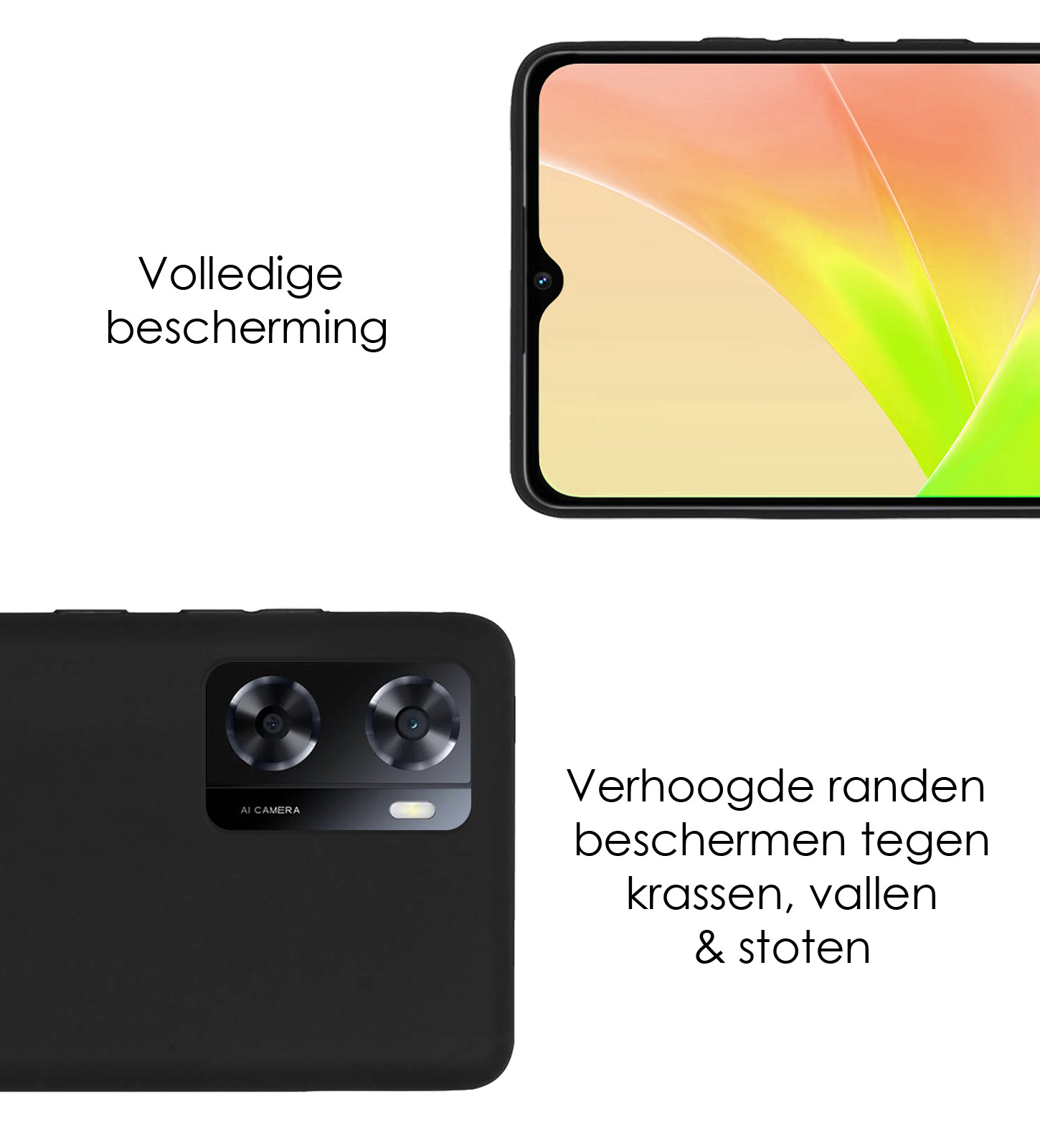 NoXx Hoes Geschikt voor OPPO A57 Hoesje Cover Siliconen Back Case Hoes Met Screenprotector - Zwart