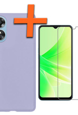 Nomfy Hoesje Geschikt voor OPPO A17 Hoesje Siliconen Cover Case Met Screenprotector - Hoes Geschikt voor OPPO A17 Hoes Back Case - Lila