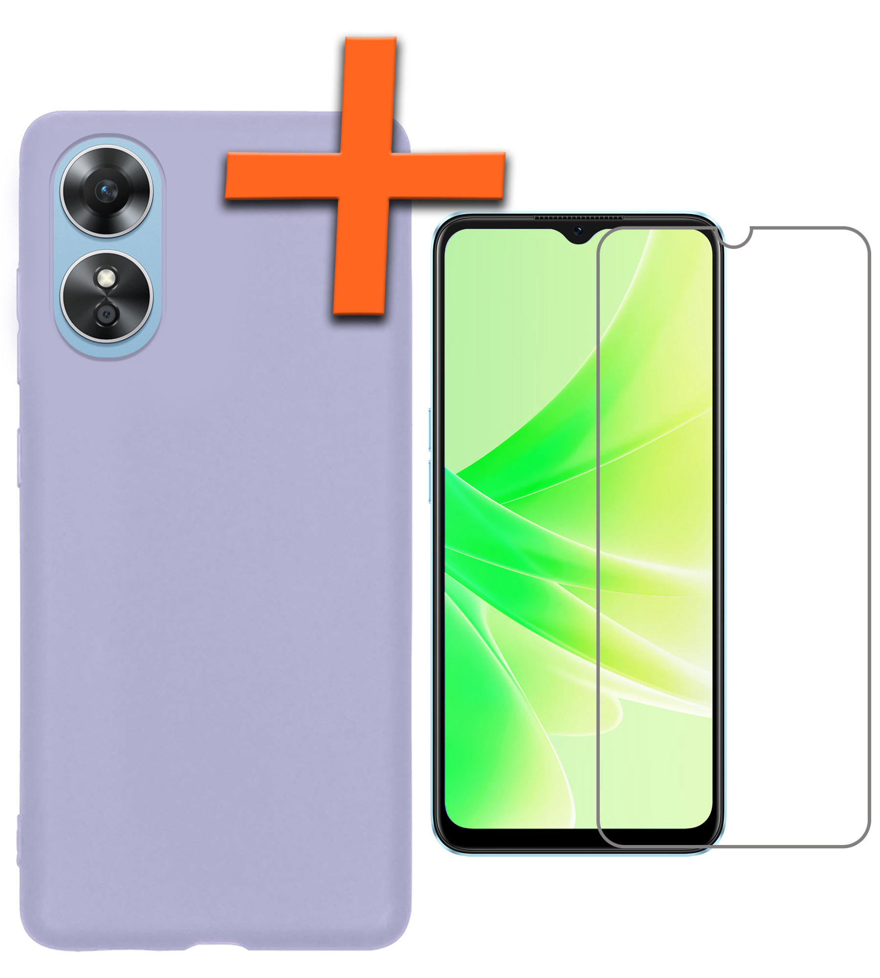 Nomfy Hoesje Geschikt voor OPPO A17 Hoesje Siliconen Cover Case Met Screenprotector - Hoes Geschikt voor OPPO A17 Hoes Back Case - Lila