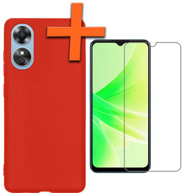 Nomfy Nomfy OPPO A17 Hoesje Siliconen Met Screenprotector - Rood