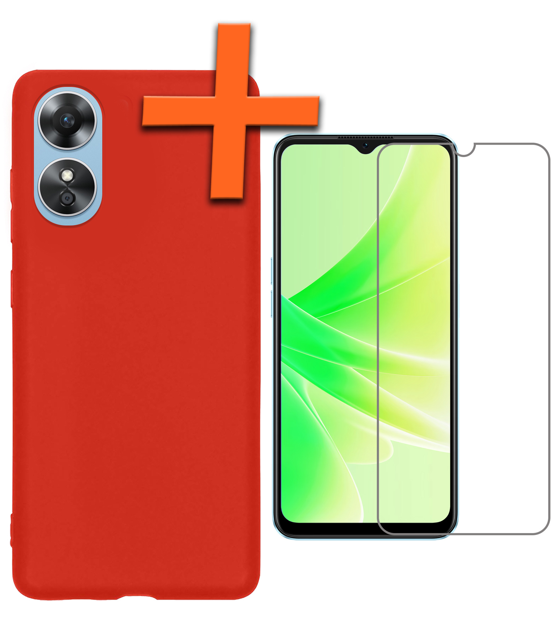 Nomfy Hoesje Geschikt voor OPPO A17 Hoesje Siliconen Cover Case Met Screenprotector - Hoes Geschikt voor OPPO A17 Hoes Back Case - Rood