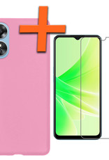 Nomfy Hoesje Geschikt voor OPPO A17 Hoesje Siliconen Cover Case Met Screenprotector - Hoes Geschikt voor OPPO A17 Hoes Back Case - Lichtroze