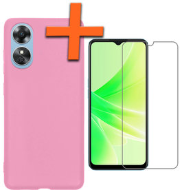 Nomfy Nomfy OPPO A17 Hoesje Siliconen Met Screenprotector - Lichtroze