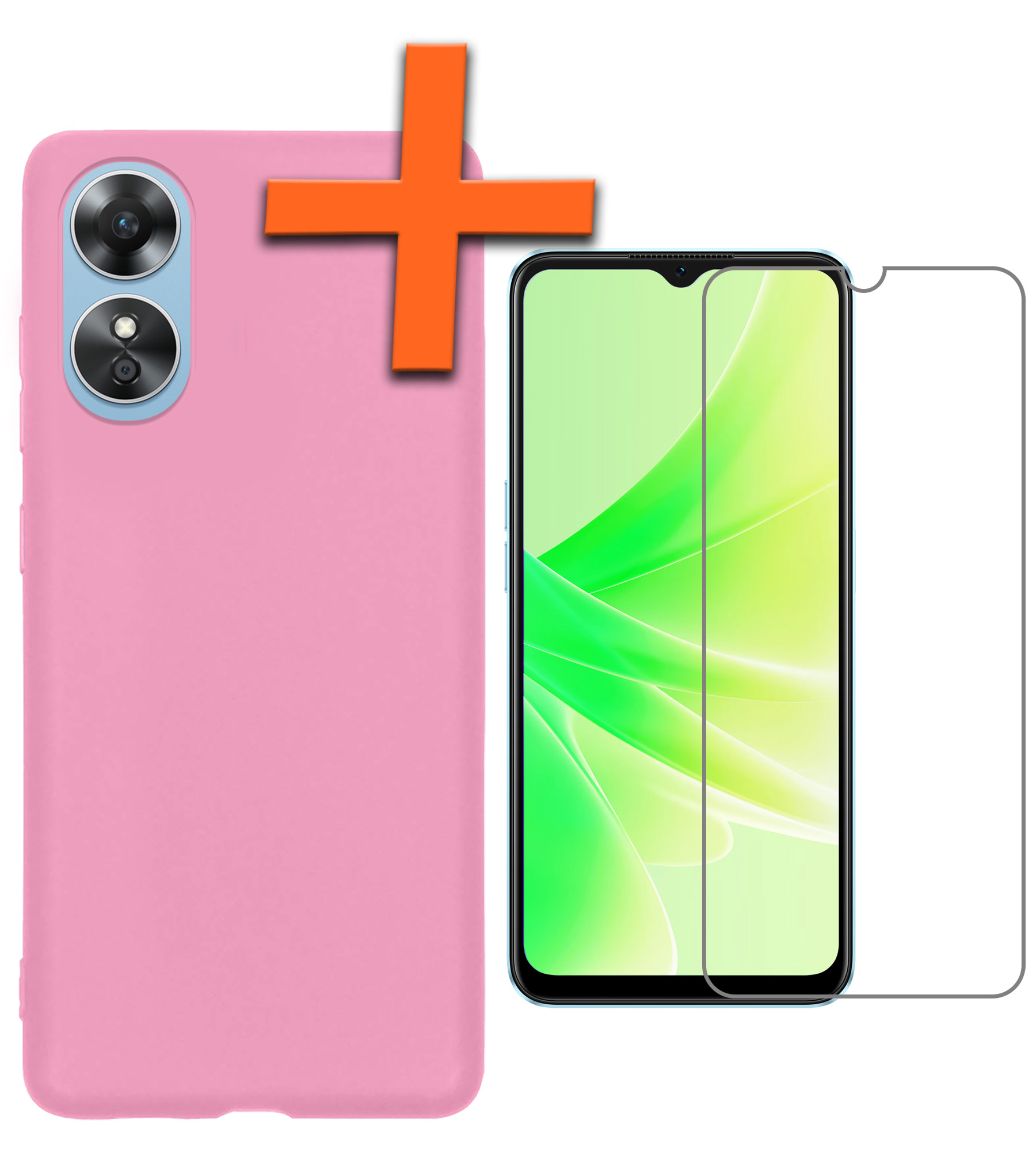 Nomfy Hoesje Geschikt voor OPPO A17 Hoesje Siliconen Cover Case Met Screenprotector - Hoes Geschikt voor OPPO A17 Hoes Back Case - Lichtroze