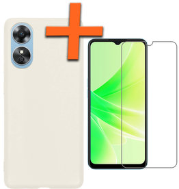 Nomfy Nomfy OPPO A17 Hoesje Siliconen Met Screenprotector - Wit